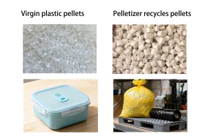 Different types of plastic materials before and after granulation
