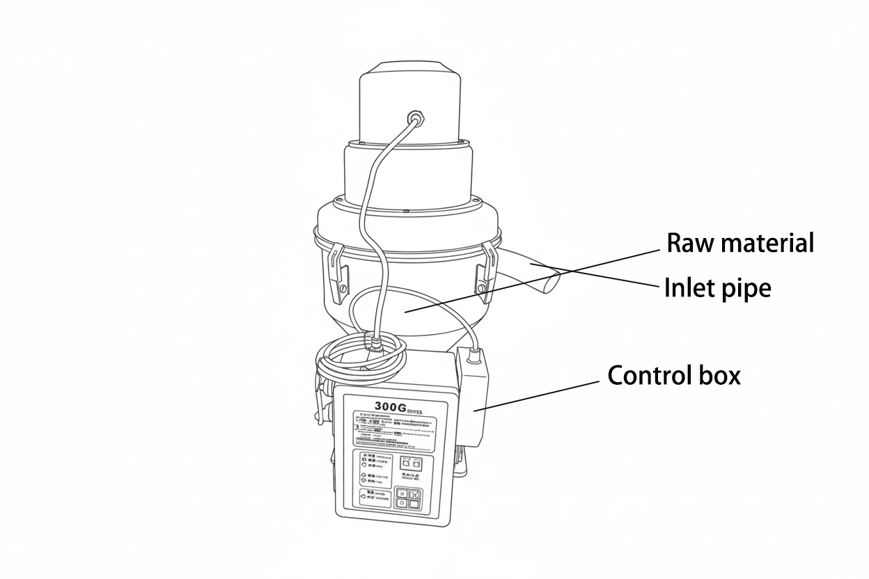 Self-contained hopper loader mounted on injection molding machine Self-contained hopper loader mounted on injection molding machine
