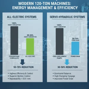 A comparative analysis of the energy management and efficiency of two 120-ton machine drive systems (all-electric and servo-hydraulic) was conducted.