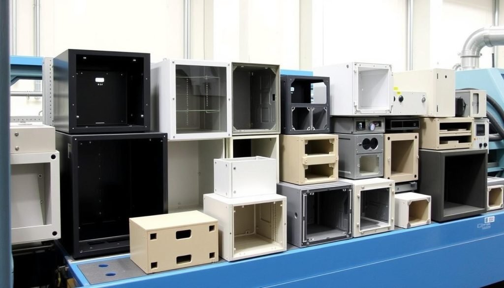 Electronic enclosures produced on a 350 ton injection molding machine