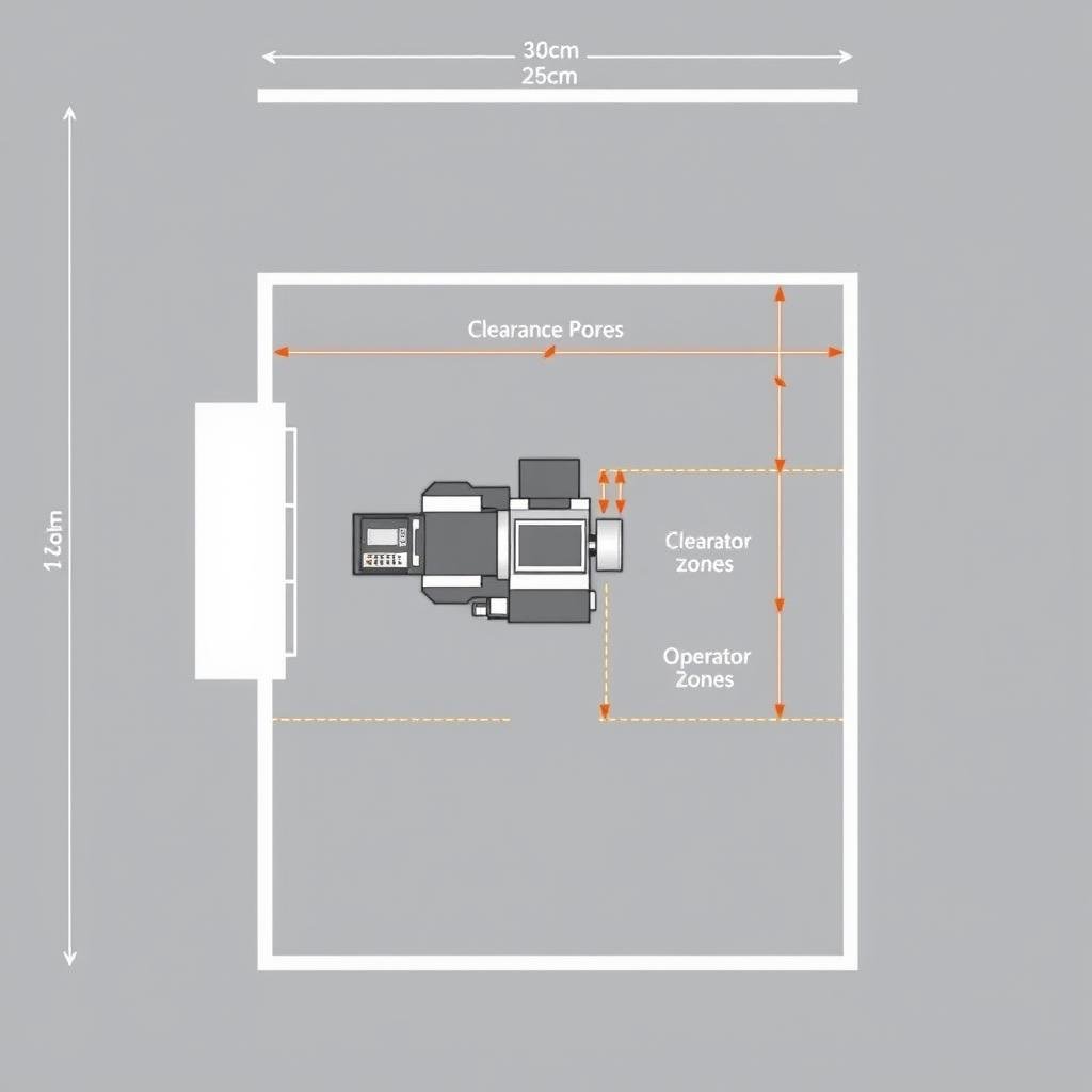 Factory floor layout showing space requirements for a 120-ton injection molding machine Factory floor layout showing space requirements for a 120-ton injection molding machine