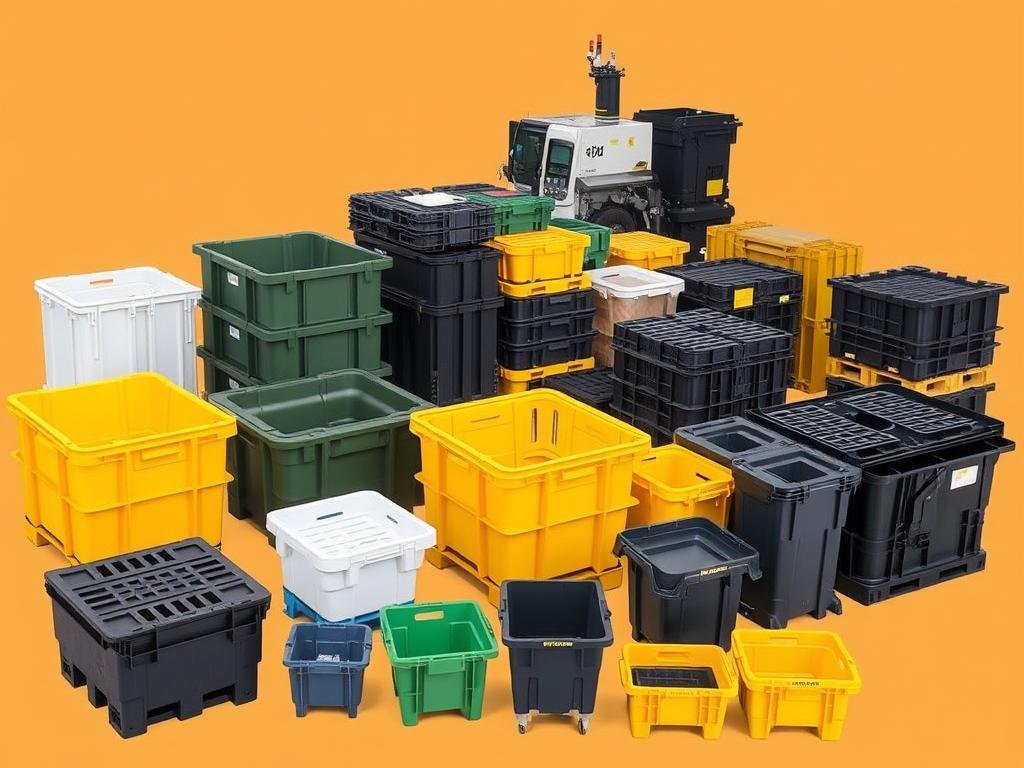 Material handling products produced on a 4,000-Ton Injection Molding Machine Material handling products produced on a 4,000-Ton Injection Molding Machine