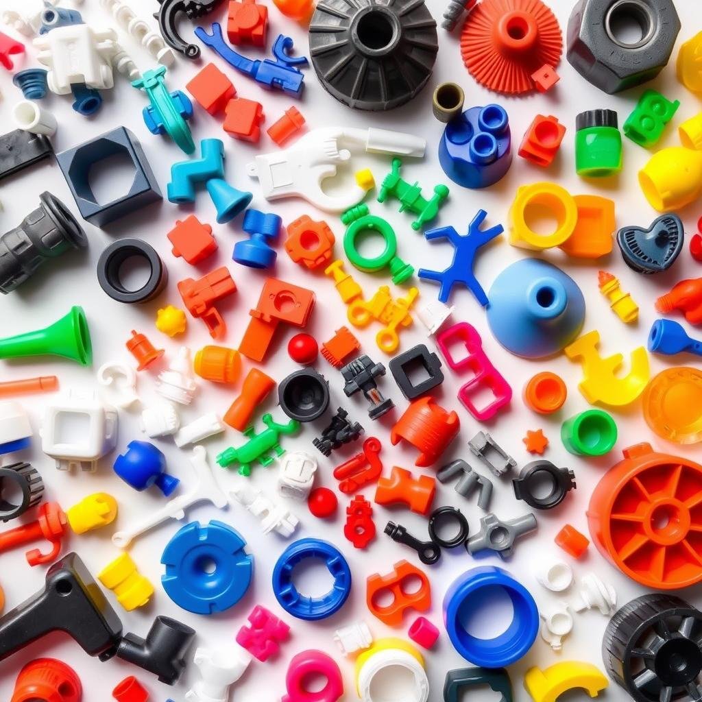 Various plastic parts produced by a 120-ton injection molding machine Various plastic parts produced by a 120-ton injection molding machine